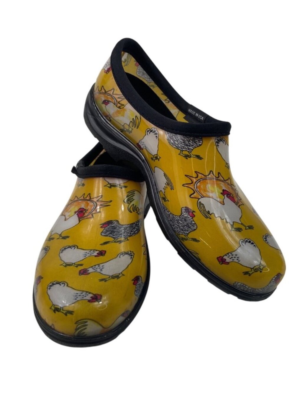Sloggers Womens Chicken Print Yellow Short Rain Garden Splash Shoes Size 9